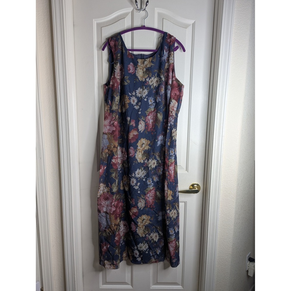 Lady Dorby Womens 20W Floral Dress Set 2 Piece Blue Pink Crinkle Midi
